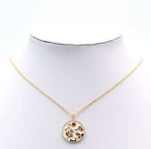 Load image into Gallery viewer, CZ Gold Enamel Flower bee Mountain Round Coin Charm, Sku#LX149