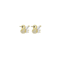 Load image into Gallery viewer, Clear CZ Swan Gold Stud Earrings, Sku#A175