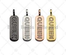 Load image into Gallery viewer, CZ Micro Pave QUEEN Bar Pendant, Cubic Zirconia Strip Pendant, Queen Charm, Micro pave Bar pendant, 10x35mm, sku#LK134