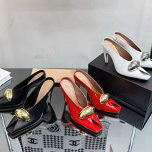 Load image into Gallery viewer, Square Toe Patent Leather High Heel Pumps With Buckle Strap | Women's Dress Shoes