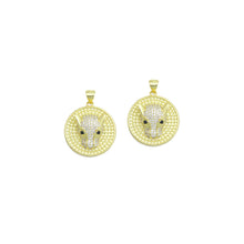 Load image into Gallery viewer, Clear CZ Gold Leopard Head Round Coin Charm Pendant,Sku#LX863