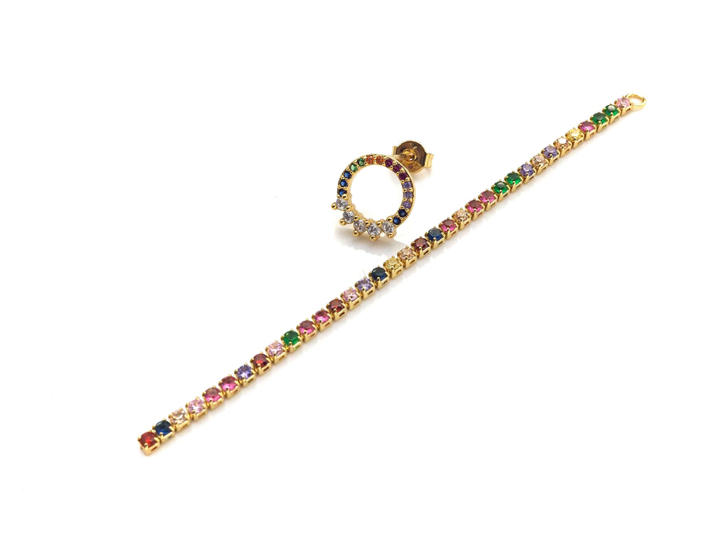 Gold Clear Silver Rainbow Long Strip Dangle Earrings, J223