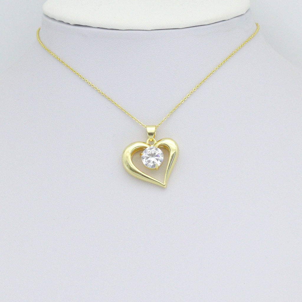 Big Diamond CZ Gold Heart Charm Pendant, Sku#LK1157