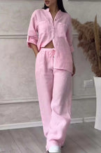Load image into Gallery viewer, Wide-Leg Pants &amp; Lace-Up Top Two-Piece Set – Solid Color, 12 Colors S–5XL