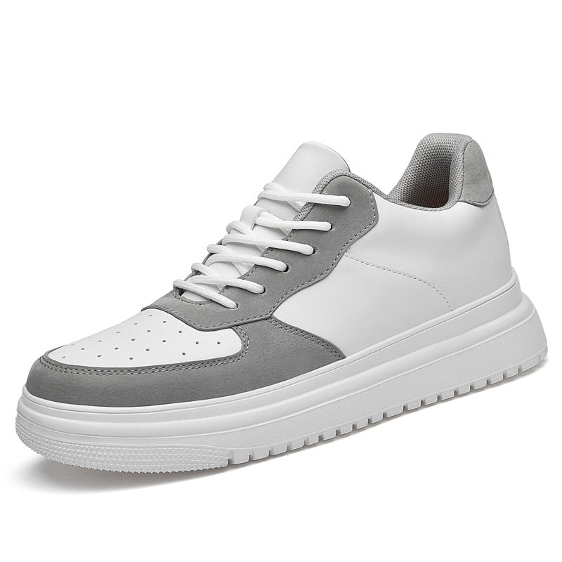Korean-Style Low-Top Sneakers – Men's & Women's Casual White Shoes | Thick Sole Lace-Up