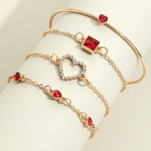 Load image into Gallery viewer, 4pcs Rhinestone Alloy Bracelet Set – Minimalist Heart &amp; Square Design