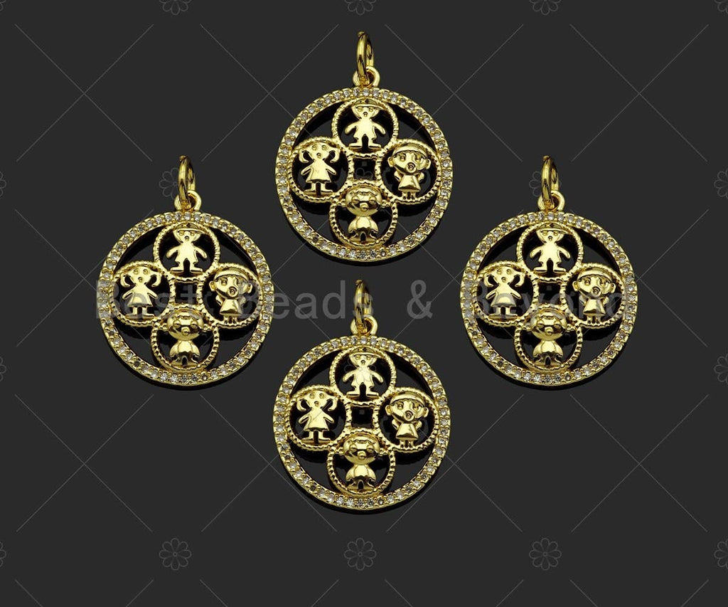 Gold Filled CZ Micro Pave Cute Baby On Round Ring Shape Pendant,18K Gold Filled Girl Boy Charm, Necklace Bracelet Pendant,20x24mm,Sku#LD99