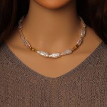 Load image into Gallery viewer, Freshwater Long Nugget Biwa Pearl with Gold Spacer Necklace, Y866
