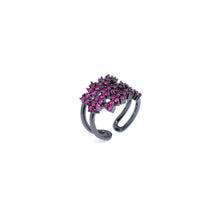 Load image into Gallery viewer, Black Pink Clear CZ Multilines Flower Adjustable Ring, Sku#A284