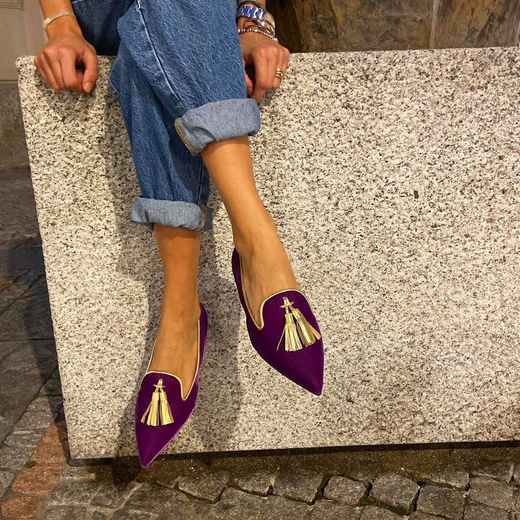 Women's Pointed Toe Tassel Flat Shoes | Low Heel Suede Casual Slip-On | Multi-Color