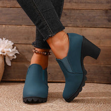 Load image into Gallery viewer, Women's Chunky Heel Mid-Calf Boots - Round Toe Suede Shoes with Rubber Sole