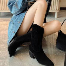 Load image into Gallery viewer, Women's Chunky High Heel Western Cowboy Boots – Pointed Toe Mid-Calf Knight Boots