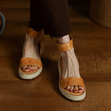 Load image into Gallery viewer, Women's Braided Leather Vintage Wedge Sandals | Round Toe Velcro Strap