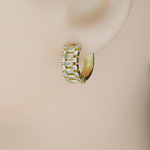 Load image into Gallery viewer, Gold Silver Baguette CZ Round Hoop Earrings, Sku#A131