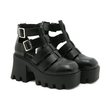 Load image into Gallery viewer, Women's Vintage Roman Sandals | Hollow-Out Woven Square Toe Chunky Platform Heels