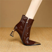 Load image into Gallery viewer, Wine-Red Patent Leather Pointed-Toe Ankle Boots for Women - Stiletto Heel Winter Boots