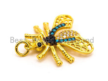 Load image into Gallery viewer, FLY Inspired Charm, CZ Micro Pave Insect Pendant, Cubic Zirconia Pendant,Gold/Rose Gold/Silver/Black,20x21x49mm,SKU#F439