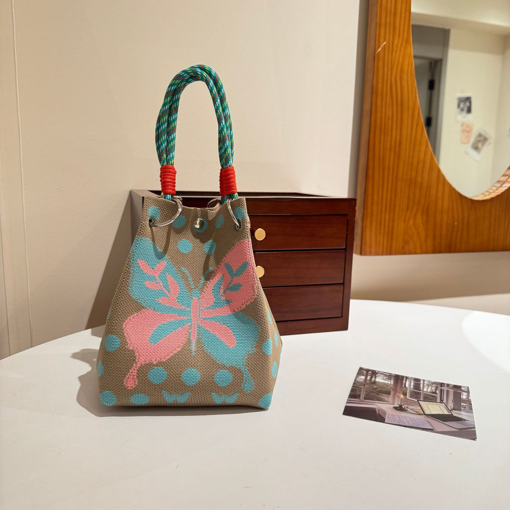 Women's Knitted Tote Bag - Large Capacity Magnetic Closure Bucket Bag