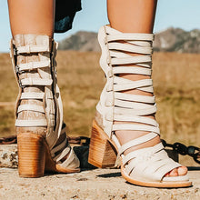 Load image into Gallery viewer, Women's Retro Stiletto Strap Cutout Sandals | High Heel Buckle Ankle Strap PU Leather