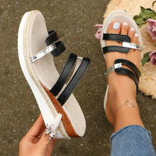 Load image into Gallery viewer, Women's Colorblock Wedge Sandals | Hemp Heel Platform Slides - Open Toe Summer Shoes