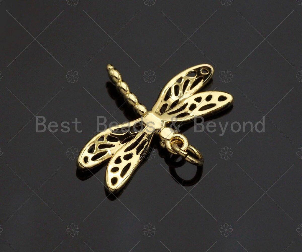 CZ Micro Pave Dragonfly Shape Pendant/Charm,Dragonfly  Cubic Zirconia Pendant, Silver/Gold Tone,24x17mm,Sku#L316
