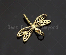 Load image into Gallery viewer, CZ Micro Pave Dragonfly Shape Pendant/Charm,Dragonfly  Cubic Zirconia Pendant, Silver/Gold Tone,24x17mm,Sku#L316
