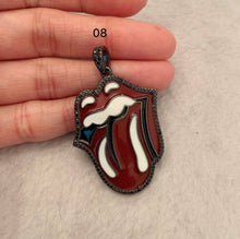 Load image into Gallery viewer, NEW Enamel Colorful Mick Jagger Rolling Tongue Pendant,CZ Micro Pave Tongue pendant,Enamel pendant,Enamel Jewelry,34x43mm,sku#F576C