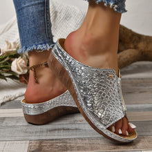 Load image into Gallery viewer, Women's Crocodile Pattern Wedge Sandals | Fish Mouth Open Toe Platform Slippers