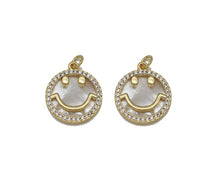 Load image into Gallery viewer, Gold CZ Smiley Face On Round Pearl Charm, Sku#L712