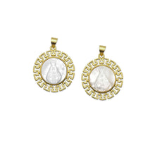 Load image into Gallery viewer, Gold Round Mop Pearl Religous Charm, Sku#LX240