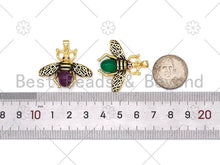 Load image into Gallery viewer, Colorful Glass Bee with Fuchsia CZ Eye  Shape Pendant,18K Gold Filled Bee Charm, Necklace Bracelet Charm Pendant, 32x27mm, Sku#FH179