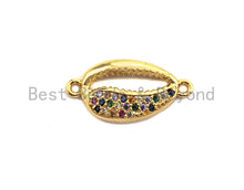 Load image into Gallery viewer, Colorful CZ Micro Pave Cowrie Shape Connector/Link, Cz Pave Bracelet Necklace Connector in Gold Finish,10x20mm,sku#M282