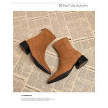 Load image into Gallery viewer, Women's Pointed-Toe Chunky Heel Boots | Back Zipper | Leopard Print, Black, Yellow, Brown