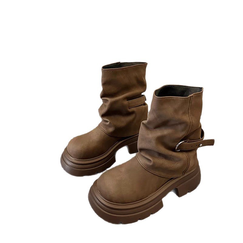 Women's Retro Round Toe Chunky Heel Combat Boots - Waterproof Non-Slip Platform Ankle Boots