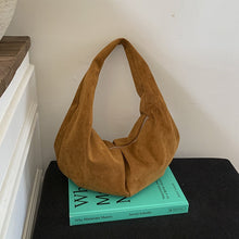 Load image into Gallery viewer, Suede Pleated Tote Bag for Women – Retro Minimalist Dumpling Shoulder Bag