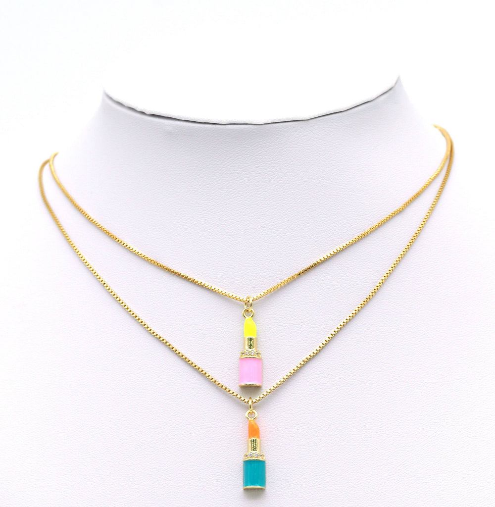 CZ Enamel Lipstick Pendant, Sku#F1460C