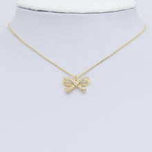 Load image into Gallery viewer, Clear CZ Gold Silver Bow Charm Pendant, Sku#A314