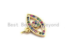 Load image into Gallery viewer, CZ Colorful Micro Pave Evil Eye Pendant, Lucky Eye Shaped Pave Pendant, Gold plated Protection Eye charm, 11x16mm, Sku#F834