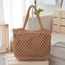 Load image into Gallery viewer, Handwoven Straw Tote Bag | Cotton Rope Beach Bag for Women | Lightweight Summer Tote