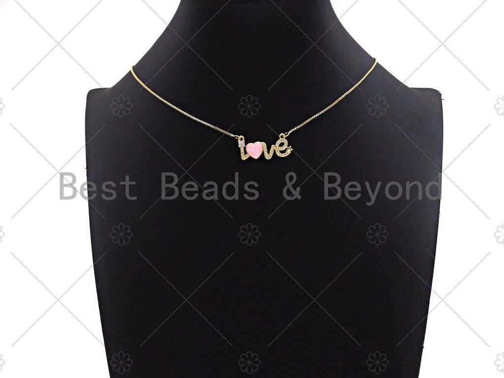 CZ Micro Pave Pink Mother of Pearl Heart On Love Shape Pendant, Cubic Zirconia Love Heart Pendant, Gold Tone pendant, 12x27mm, sku#LK176