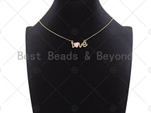 Load image into Gallery viewer, CZ Micro Pave Pink Mother of Pearl Heart On Love Shape Pendant, Cubic Zirconia Love Heart Pendant, Gold Tone pendant, 12x27mm, sku#LK176