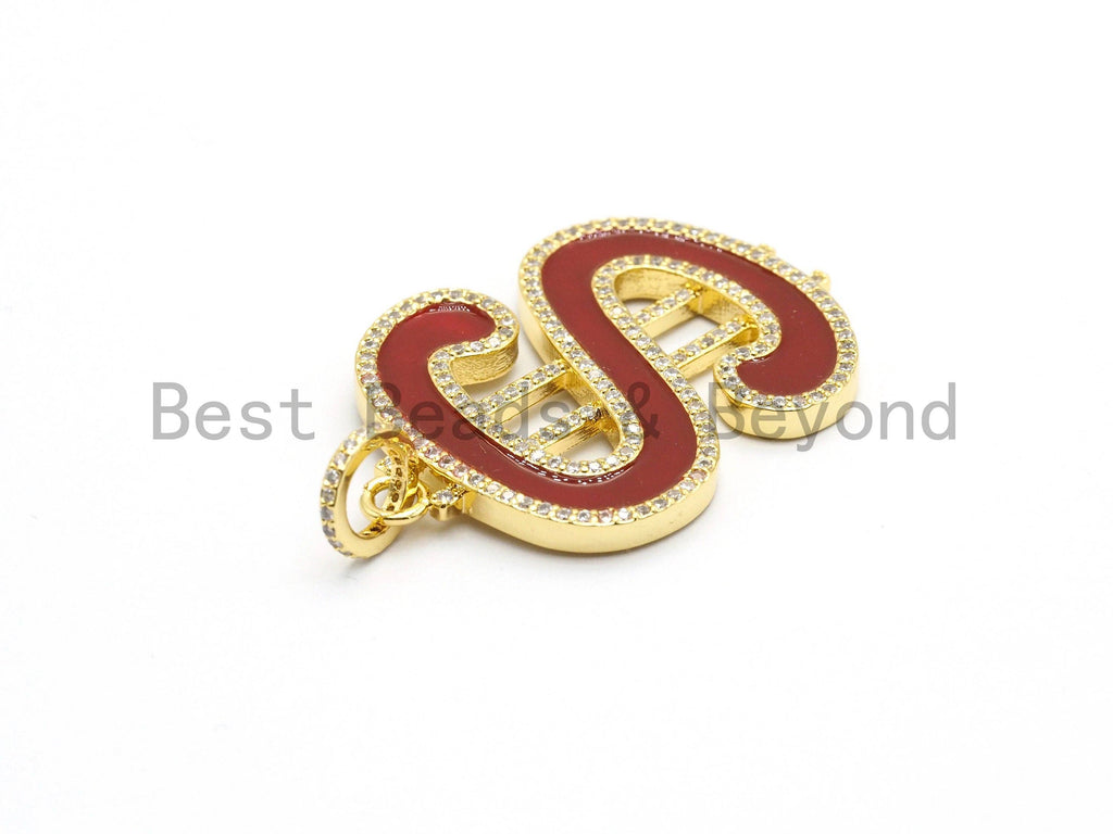 30x44mm Large Enamel Red Letter S Pendant,CZ Micro Pave Oil Drop Music Symbol pendant,Enamel pendant,Enamel Jewelry,sku#F584