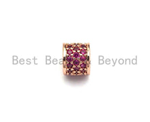 Load image into Gallery viewer, CZ Big Hole Drum Barrel Fuchsia Micro Pave Beads, Gold/Rose Gold/Silver/Black Cubic Zirconia Spacer Beads, DIY Jewelry, 6x7mm, sku#X44