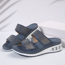 Load image into Gallery viewer, Women's Air Cushion Wedge Sandals – Rhinestone Embellished Beach Slides with Non-Slip Wedge Sole