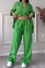 Load image into Gallery viewer, Wide-Leg Pants &amp; Lace-Up Top Two-Piece Set – Solid Color, 12 Colors S–5XL