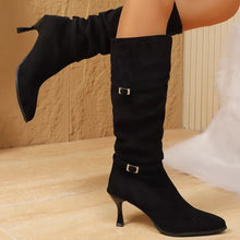 Load image into Gallery viewer, Women's Point Toe Kitten Heel Boots – Suede Slip-On Low Heel Ankle Boots
