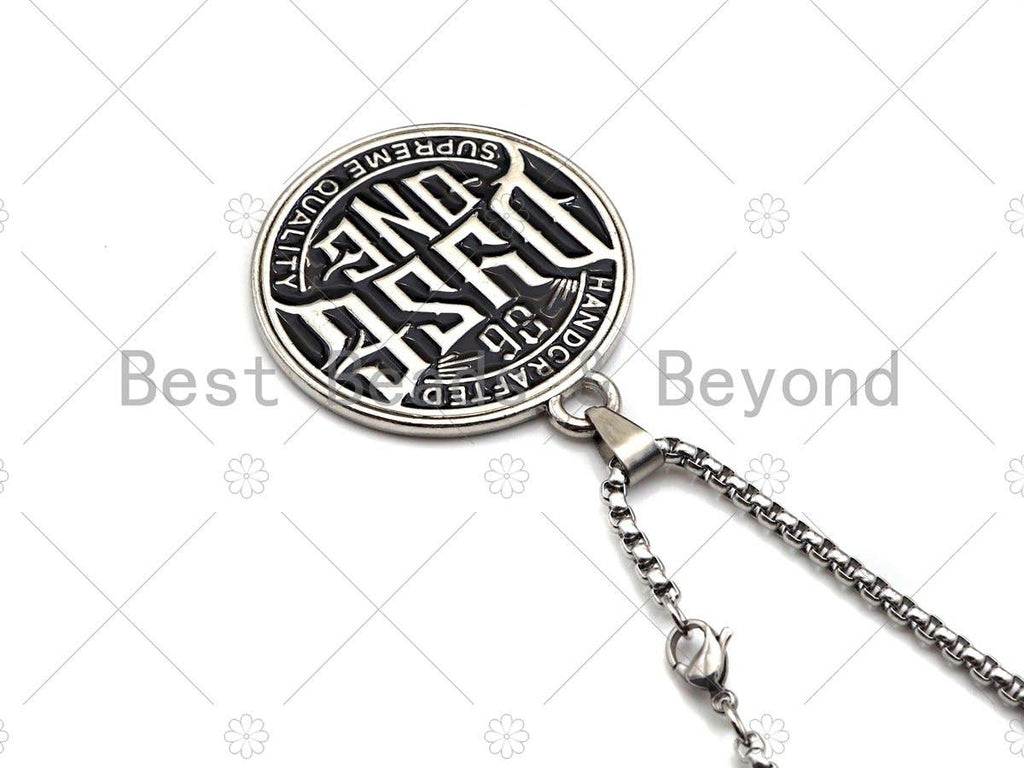 Men's Engraved Disc Pendant Stainless Steel Necklacesku#L342