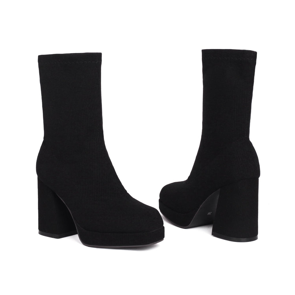 Women's Square Toe Chunky Heel Slip-On Ankle Boots | Block Heel Booties