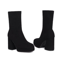 Load image into Gallery viewer, Women's Square Toe Chunky Heel Slip-On Ankle Boots | Block Heel Booties