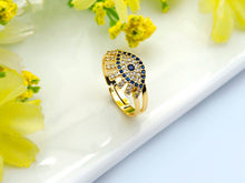Load image into Gallery viewer, CZ Evil Eye With Long Eyelash Adjustable Ring, SKu#X14